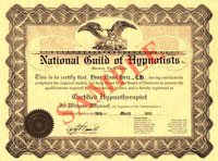 National Guild of Hypnotists Certificate NGH Certificate